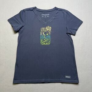Life Is Good Crusher Women’s V-Neck Graphic Tee Small Firefly Mason Jar Outdoors